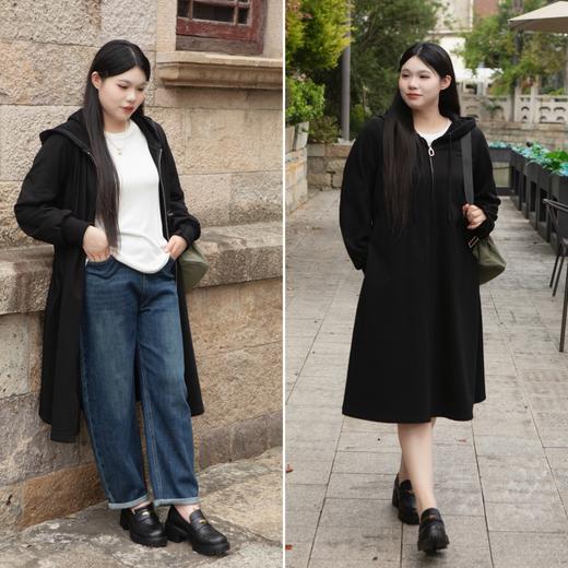 现货！今天发货！【100%纯棉 2穿外套】纯棉舒适卫衣外套，可当连衣裙、可当休闲长款外套。带帽、有口袋、加长防风袖！黑色显瘦百搭经典，推荐入手 商品图0
