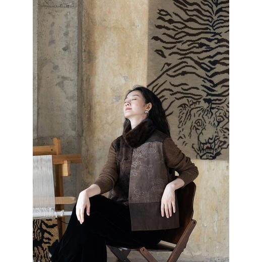 牧衣游原创 香云纱拼接夹棉马夹新款复古民族风新中式开衫 冬令时 商品图2
