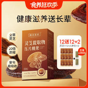 12瓶送12瓶 （加赠人参饮2盒）【灵芝提取物压片糖果】全草高倍浓缩 每天2次 补充灵芝营养