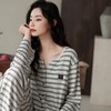 【素颜也美】2025春秋睡衣女士时尚高级感可外穿宽松柔软条纹V领家居服秋款套装 商品缩略图2