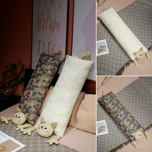 自然醒双层纱举手猫咪长条抱枕QYL 商品图4