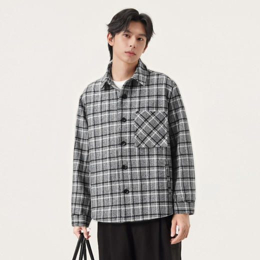 gxg.jeans男装 灰色复古格纹宽松翻领长袖衬衫外套 25年冬热卖款 商品图1