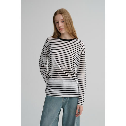 MAISON CECILE 全羊毛软糯舒适黑白条纹宽松休闲感针织毛衣 商品图0