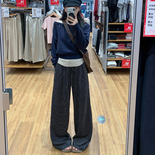 【3-5天发】慵懒垂感条纹高腰抽绳阔腿裤 商品图4