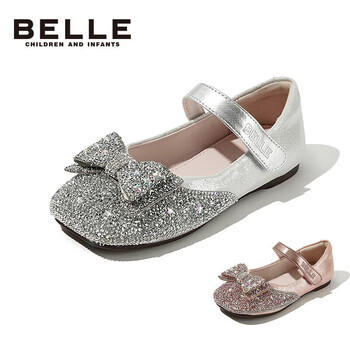 百丽童鞋女童皮鞋公主鞋小女孩水晶鞋春秋单鞋表演鞋 银色28码 商品图6