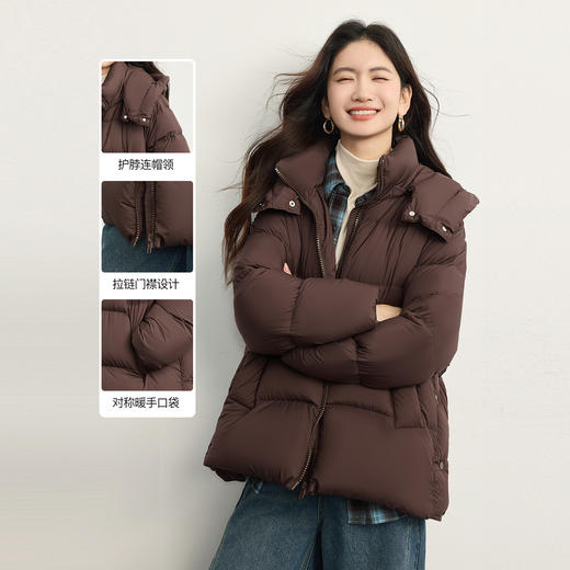 【10/23新品】熙世界云朵奶fufu杏色白鸭绒羽绒服女短款超好看连帽外套2025冬款 商品图1