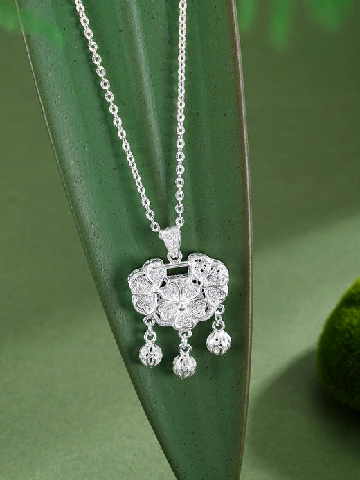 子佩集【四叶花锁】S990银套链【QFTL015】花丝锁项链2510 商品图1