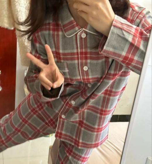 老米优品🎈出口muji代工厂。情侣款！【法兰绒格纹家居服】100%棉 温暖舒适秋日家居服套装，全棉睡衣 商品图2