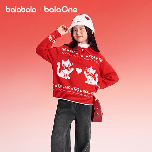 【balaOne】巴拉巴拉童装儿童毛衣女童2025新款春套头针织衫甜美 商品图0