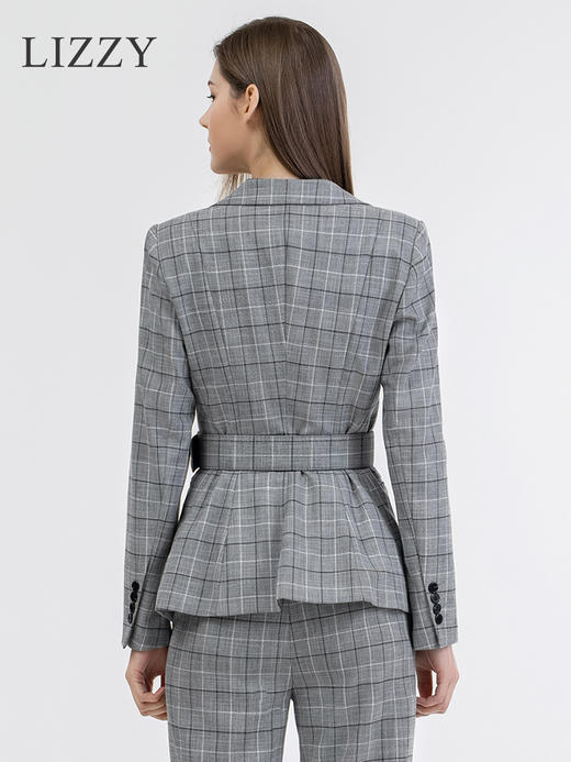 LIZZY 英伦风格纹西装裙型衣摆外套+裤子套装（配腰带）7367 商品图4