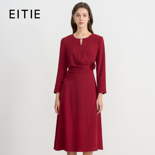 EITIE爱特爱气质收腰红色长袖礼服连衣裙2025秋季新款C2507834A连衣裙 商品图0