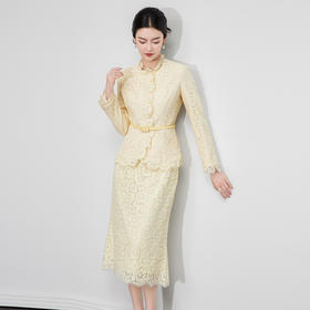 「高货wl」全新升级【铂金会员441/天猫599/差价158】(99652)洛诗琳优雅法式气质花边蕾丝收腰外套高腰半身裙两件套