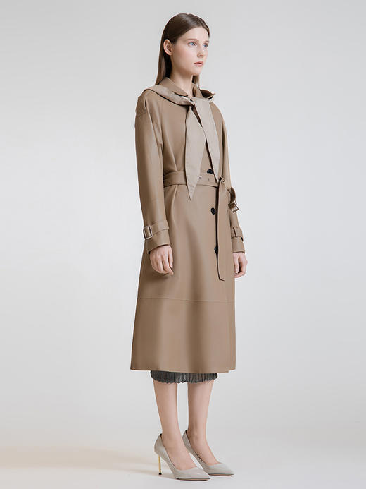 LIZZY 秋季绵羊皮翻领单排扣风衣外套(可脱卸帽)7456 商品图3