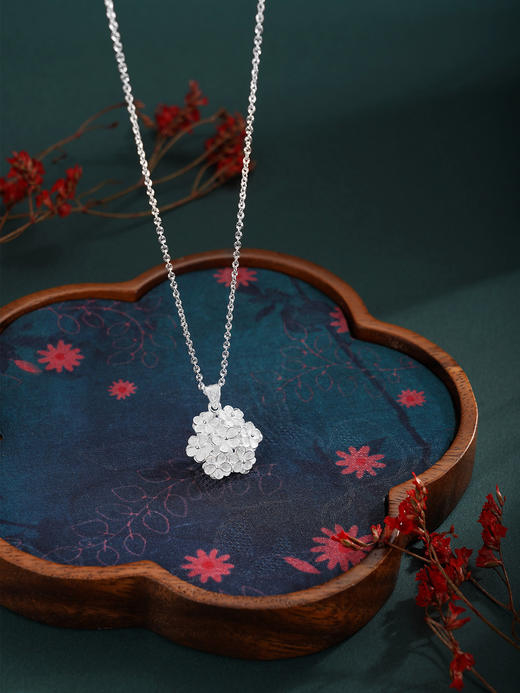 子佩集【繁花簇锦】S990银套链【QFTL014】花丝双面立体花朵项链2510 商品图0