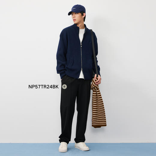 潮牌100%棉藏青色半高领双头拉链针织开衫男百搭上新NP57SW35 商品图1