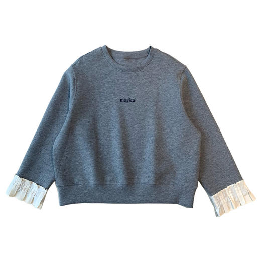 法式宫廷！2025拼接衬衫百褶袖小字母印花宽松版型圆领落肩卫衣！ 商品图4