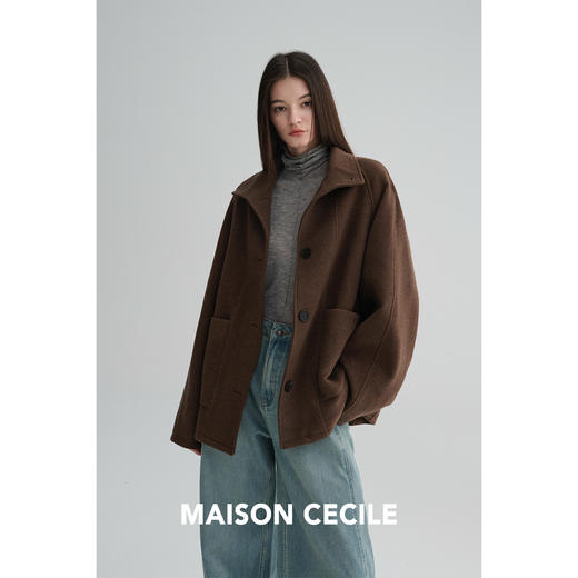 MAISON CECILE 两色|桑蚕丝羊毛宽松立裁短款显比例翻领毛呢大衣 商品图2
