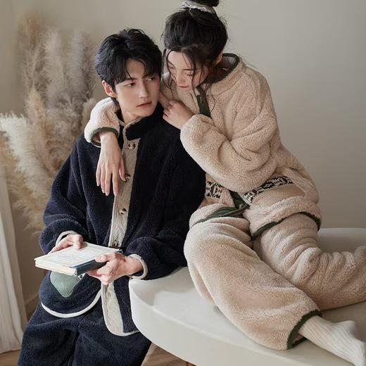 【升温家居服】2025冬季情侣睡衣珊瑚绒加绒加厚休闲可外穿保暖法兰绒男家居服套装 商品图2