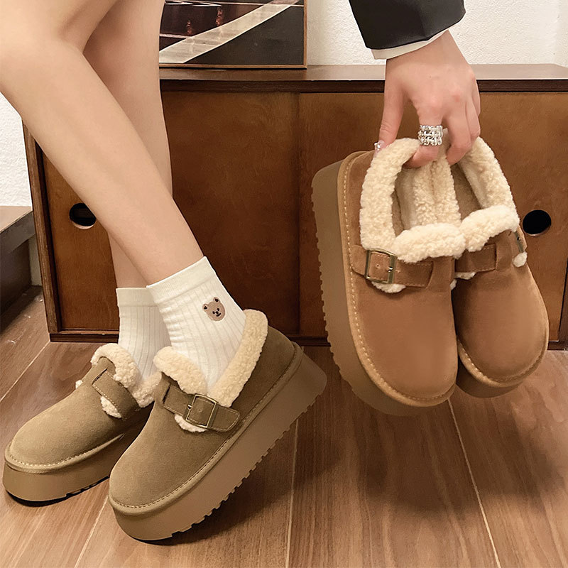 【防风御寒❗️复古厚底雪地靴】周全防护轻松踏雨雪，细腻手感，触之难忘，纹路清晰，平稳出行，2025年冬季新款复古厚底加绒加厚保暖博肯棉鞋QQ