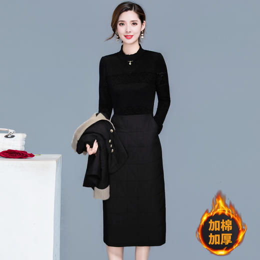 QYM 99H254-Y夹棉两件套连衣裙夹棉短款外套+长袖假两件厚款连衣裙 商品图1