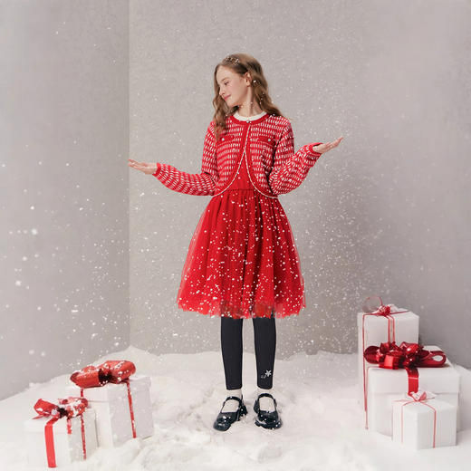 笛莎Deesha 童装女童裤子2025冬新款温暖双色加绒打底裤 商品图2