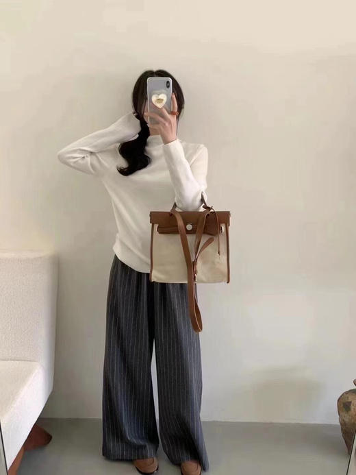 羊毛打底衫 秋冬天鹅绒T恤日系休闲简约显白显瘦温柔小立领长袖针织衫女春季通勤毛衣内搭 商品图6