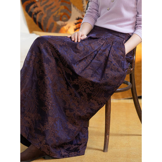 牧衣游原创 提花丝麻棉混纺半裙宽松百搭复古文艺A字半身裙 烬雪 商品图3