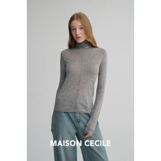 MAISON CECILE 三色/修身显瘦百搭分割设计水溶羊毛长袖打底衫 商品图5