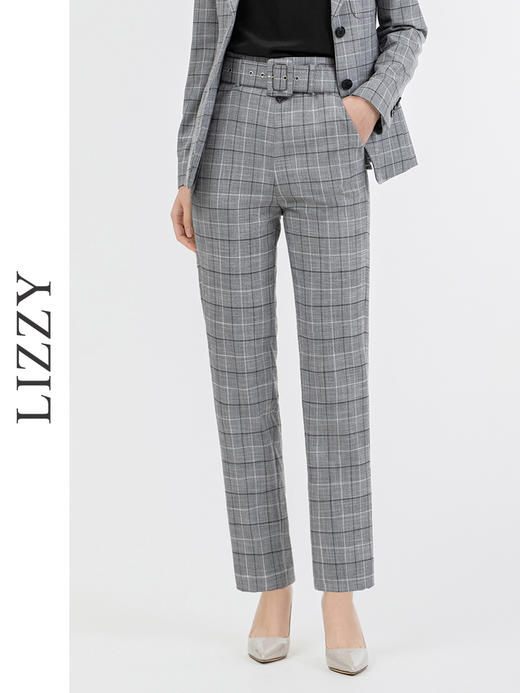 LIZZY 英伦风格纹西装裙型衣摆外套+裤子套装（配腰带）7367 商品图7