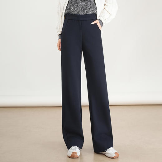 MYX垂坠感毛呢长款直筒裤松紧腰窄版修身阔腿裤2025年冬款洋气休闲裤 商品图0