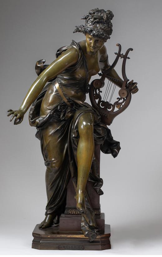 独角鹿西洋古董 19世纪中期法国雕塑名家Albert Ernest Carrier Belleuse设计出品青铜人物雕塑《旋律》 商品图0