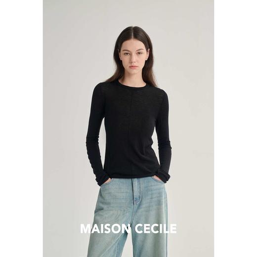 MAISON CECILE 三色/修身显瘦百搭分割设计水溶羊毛长袖打底衫 商品图3