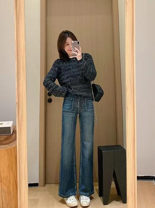 D102070秋冬新款复古设计感四面弹口袋高腰显瘦微喇牛仔裤 商品图4