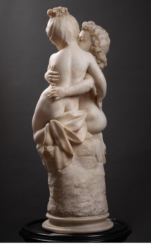 独角鹿西洋古董 19世纪法国雕塑名家AUG MOREAU签名出品大理石人物雕塑《幼年丘比特与普赛克》 商品图7