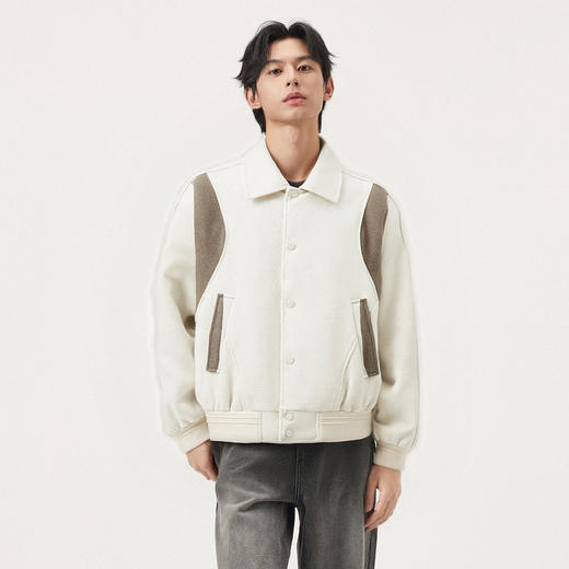 gxg.jeans男装 米色撞色拼接时尚宽松翻领夹克外套男 冬季热卖 商品图1