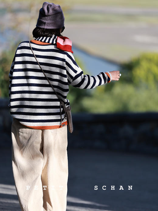 3000积分兑换 PETIT SCHAN小闪 出彩 纯羊毛彩点纱撞色条纹围巾 商品图3