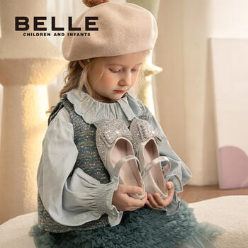 百丽童鞋女童皮鞋公主鞋小女孩水晶鞋春秋单鞋表演鞋 银色28码 商品图7