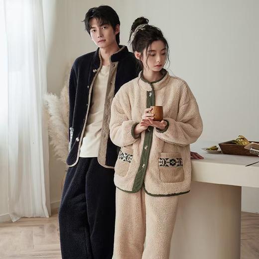 【升温家居服】2025冬季情侣睡衣珊瑚绒加绒加厚休闲可外穿保暖法兰绒男家居服套装 商品图5