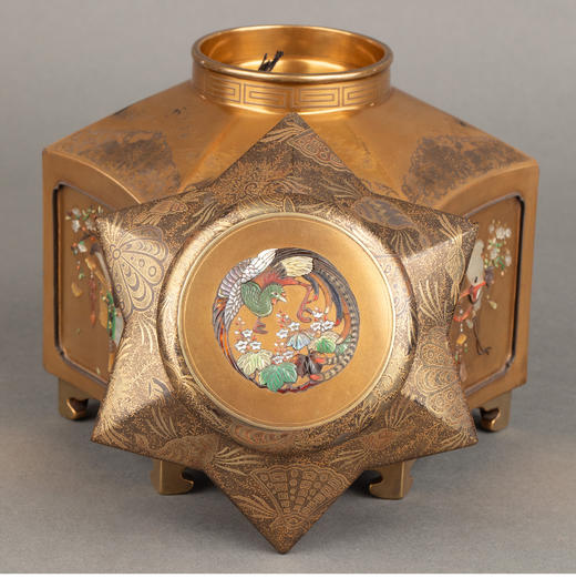 独角鹿西洋古董 1880年代日本明治时期出品富贵花鸟主题芝山镶嵌装饰卷草叶纹金漆莳绘茶叶罐 商品图4