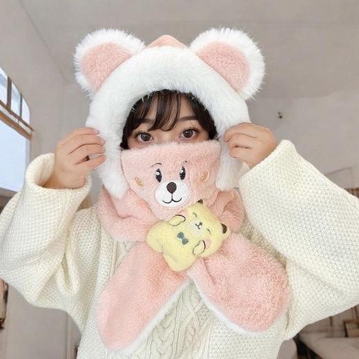 【毛绒卡通❗️儿童毛绒帽】帽子+围巾+口罩三合一，加绒加厚，穿戴恒温，柔软不掉毛，毛绒帽男宝围巾口罩套装女童秋冬款儿童套头帽QQ 商品图5