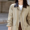 【10/23新品】熙世界工装风撞色PU翻领风衣女2025年秋装新款中长款复古休闲外套 商品缩略图2