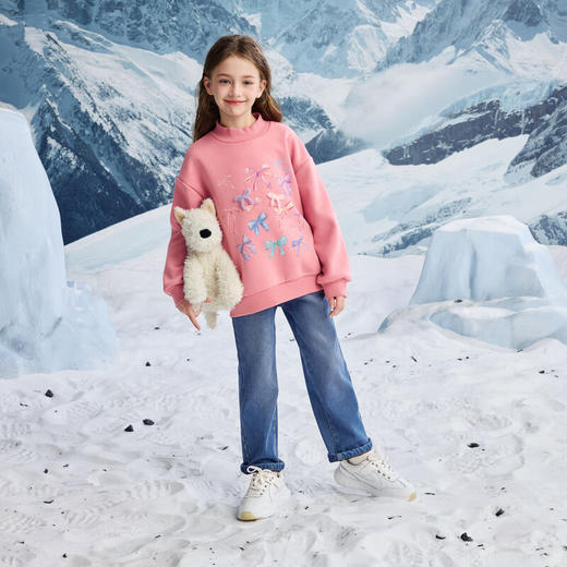 【MQD】女大童冬季学院风潮酷休闲卡通甜美加绒半高领卫衣 商品图3