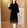 黑色金丝绒连衣裙新中式七分袖刺绣礼服复古气质2025秋改良旗袍 商品缩略图2