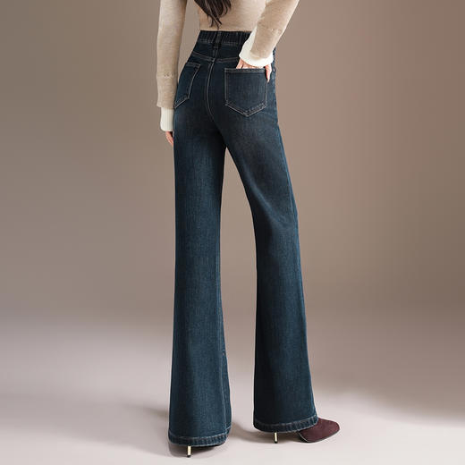 MYX牛仔蓝加绒保暖筒喇裤长款高腰显瘦时尚喇叭裤2025冬款通勤鱼尾裤 商品图2