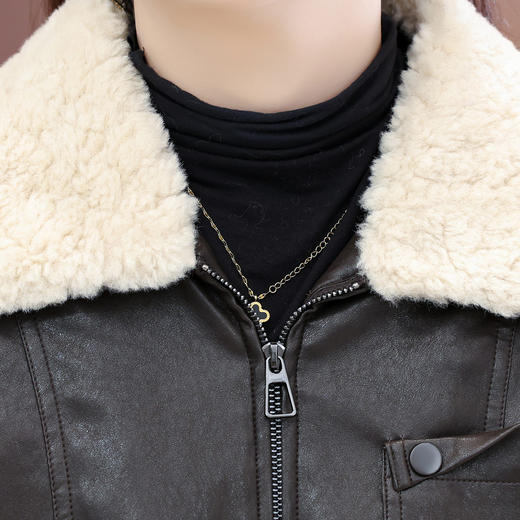 QYM 25DB77-Y时尚PU皮加绒外套保暖皮衣短款休闲外套 商品图3