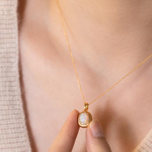 菜菜家欧泊项链|天然水晶欧泊+18k金织纹底托+足反钻石密镶，耀眼夺目 商品图4