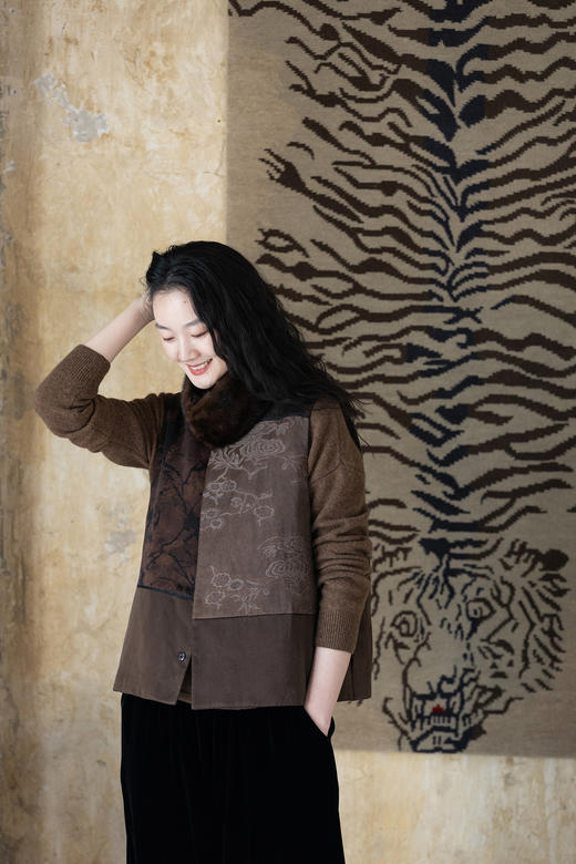 牧衣游原创 香云纱拼接夹棉马夹新款复古民族风新中式开衫 冬令时 商品图5