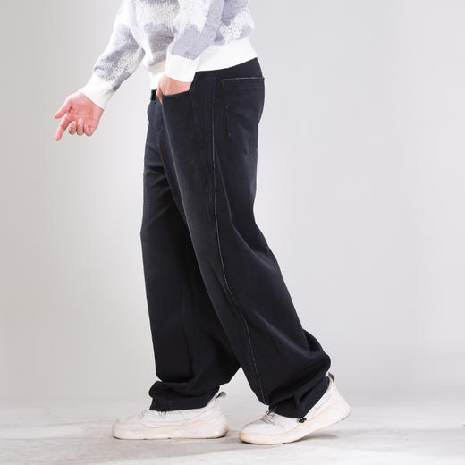 DRONKOO 2025 抽绳松紧腰前斜破缝毛边喷色中厚卫裤长裤 商品图2