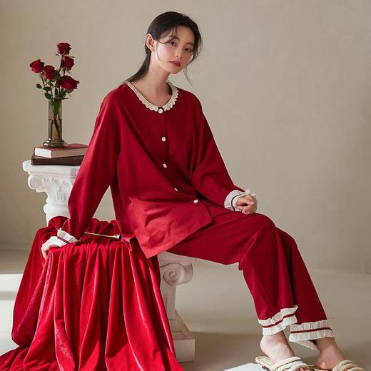 【围绕幸福】2025秋冬睡衣长袖纯棉大红色本命年结婚喜庆小香风圆领家居服 商品图1