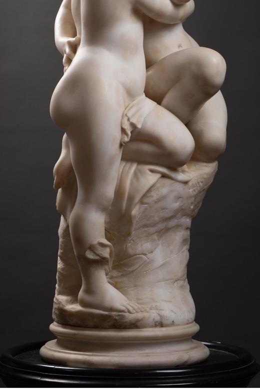 独角鹿西洋古董 19世纪法国雕塑名家AUG MOREAU签名出品大理石人物雕塑《幼年丘比特与普赛克》 商品图4